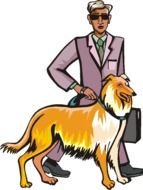 man with colli dog drawing