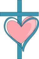 blue cross and pink heart, drawing