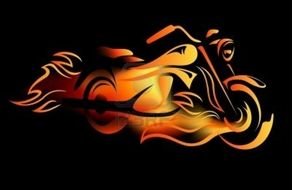 drawing of fire Sportbike at dark