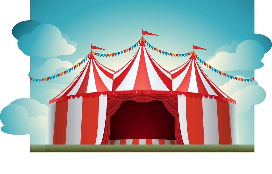 red and white striped tent on lawn, drawing