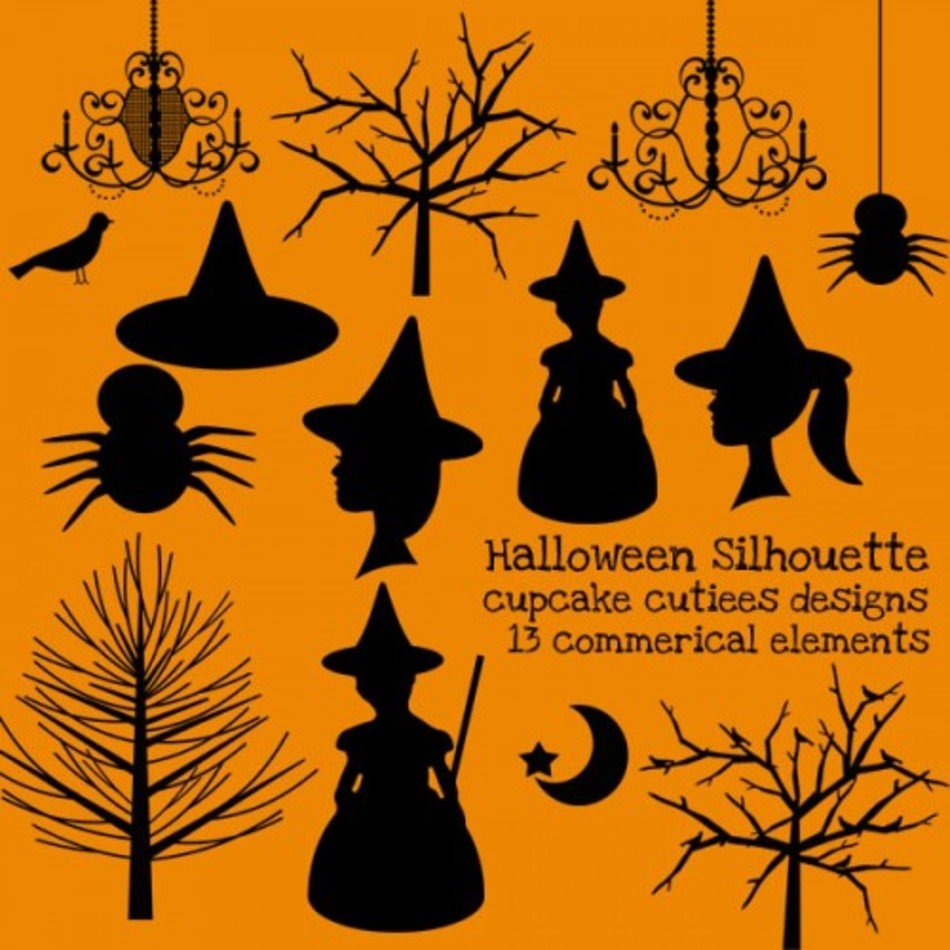 Halloween Silhouette Digital Commerical Use Elements