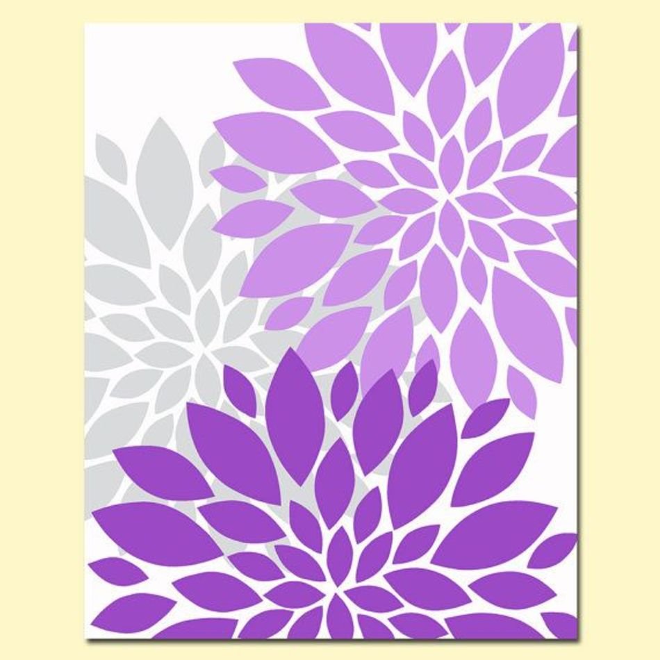 Download Purple Gray Flower Bursts Botanical Wall Art Nursery