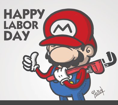 drawing of Labor Day and mario character