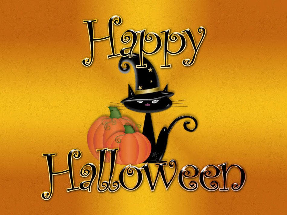 lettering happy halloween with a cat pattern