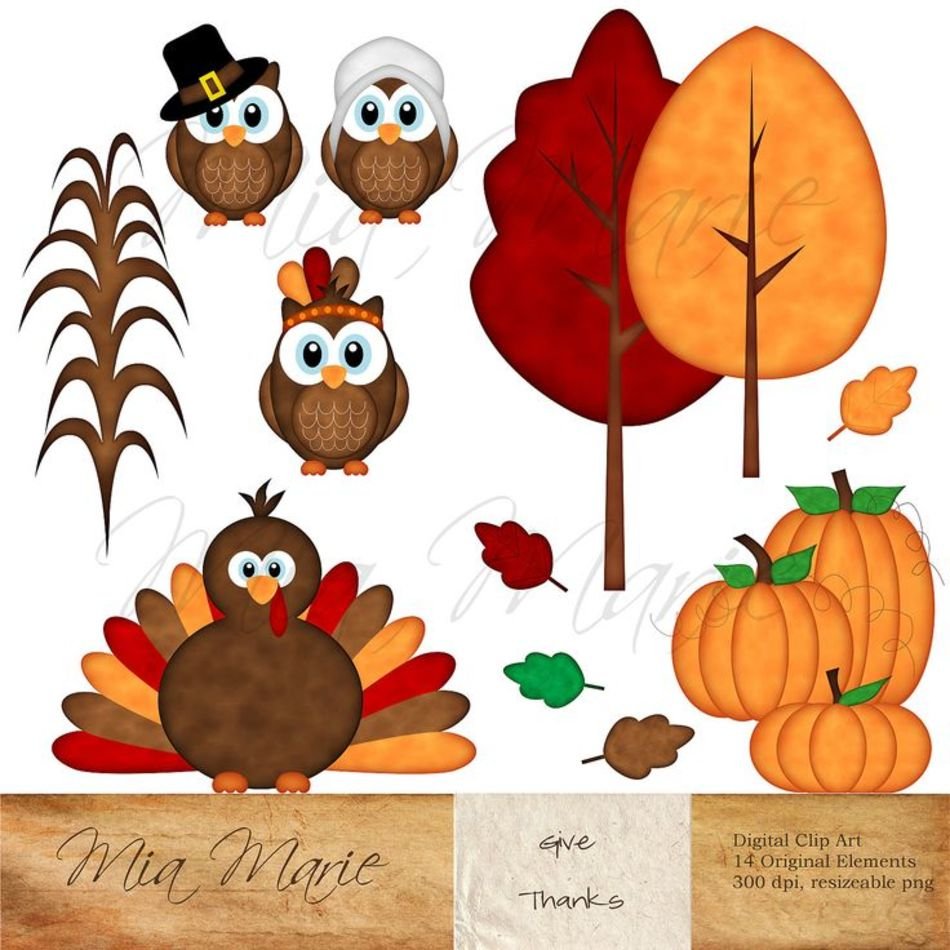 Thanksgiving Fall Owl Clip