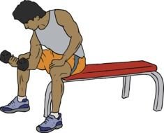 painted altet with dumbbell on a red bench