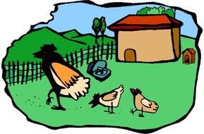 chiks on farm, drawing