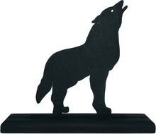 stuffed wolf on a stand
