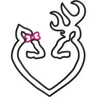 Doe And Buck Heart With Bow Embroidery Applique Only