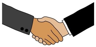 painted handshake of two businessmen on a white background