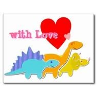 With Love Cute Cartoon Dinosaurs Postcard Three Dinosaur