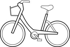 black and white drawing of a bicycle with a basket