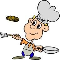 cartoon cook preparing pancakes