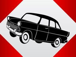 Flag with black car drawing