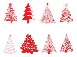 Clip art of red Evergreen Trees