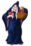 witch with a basket of apples