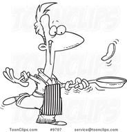 White Line Drawing Of A Guy Flipping Pancakes 9707 By Ron Leishman