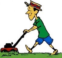 Cartoon Man Mowing Lawn