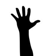black silhouette of a hand on a white background