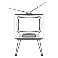 black and white drawing of the TV on legs
