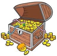 gold in treasure chest, drawing