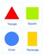 four multi-colored geometric shapes