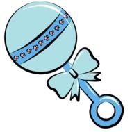 blue children`s toy with a bow on a white background