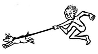 Clip art of the man and dog are running