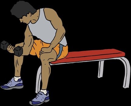 painted altet with dumbbell on a red bench