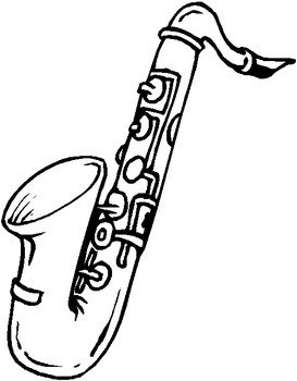 black and white picture of a saxophone