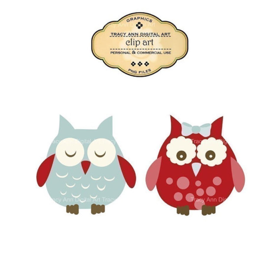 Red And Blue Owls By Tracyanndigitalart On Etsy