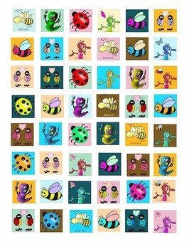 Cartoon Bug Insect Collage Sheet 1 Inch Squares Bee Love Bugs