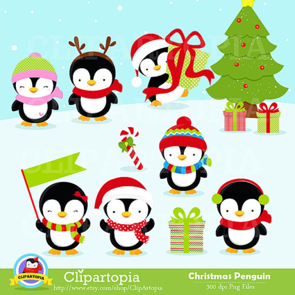 Christmas Penguin Digital clipart