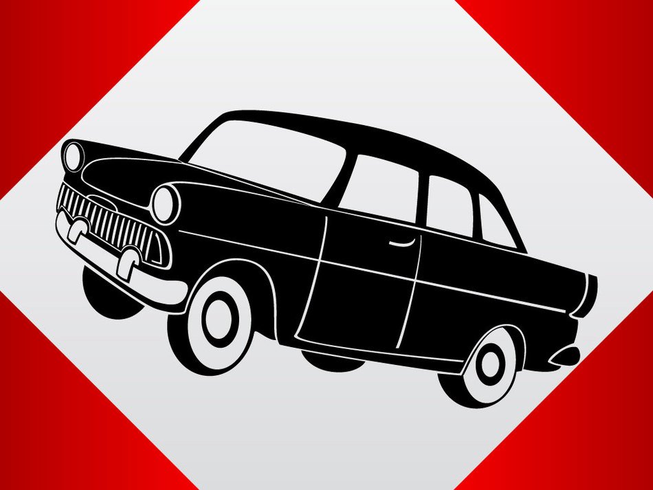 Flag with black car drawing