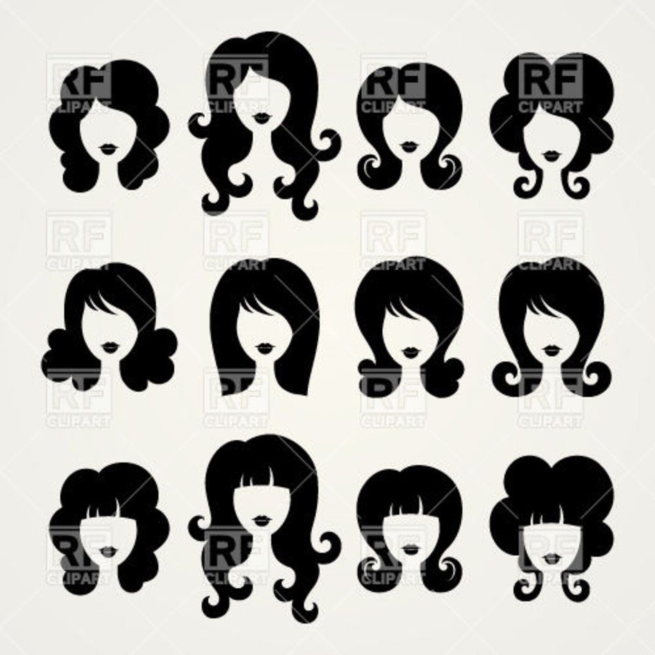 Set Of Girls Silhouettes Women Hairstyle Vector N2
