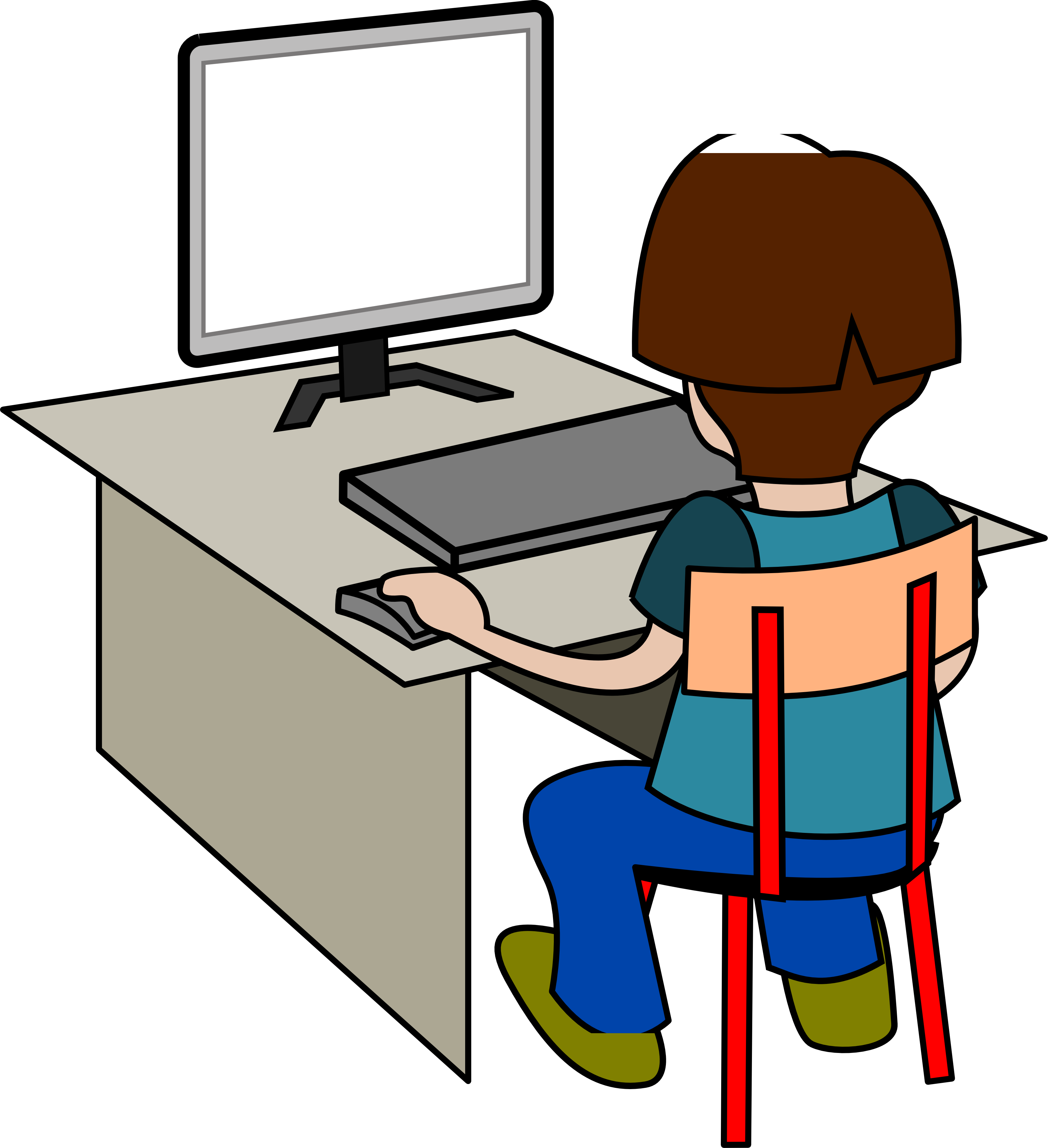 Person at Computer, back view, drawing free image download