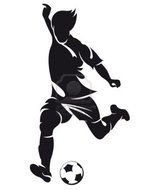 black silhouette of a soccer player running with the ball