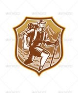 Graphicriver Hiker Hiking Mountain Shield Woodcut Retro 6257615