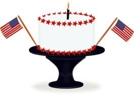 us Independence Day, cake with flags and stars, drawing