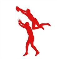 Aussie Rules, red silhouettes of two players in game