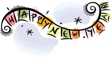 happy new year text drawing
