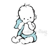 Nursery Art Print Baby Boy With Blue Diaper And Blanket Blankie