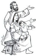 black and white sketch of a family in Puerto Rico