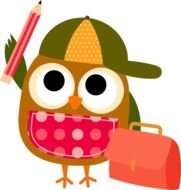 drawing of an owl with a briefcase and pen