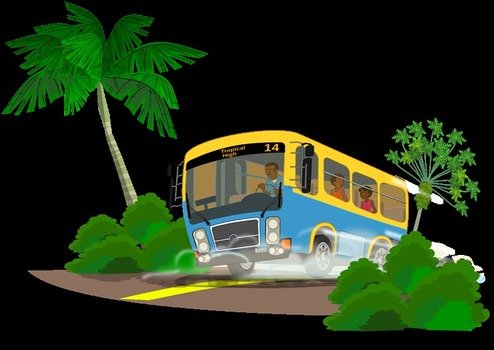 clipart of the shuttle bus is riding on a road in a dark