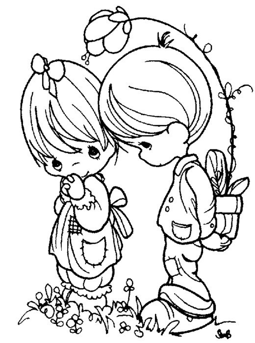 black and white picture of a boy with a flower near the girl