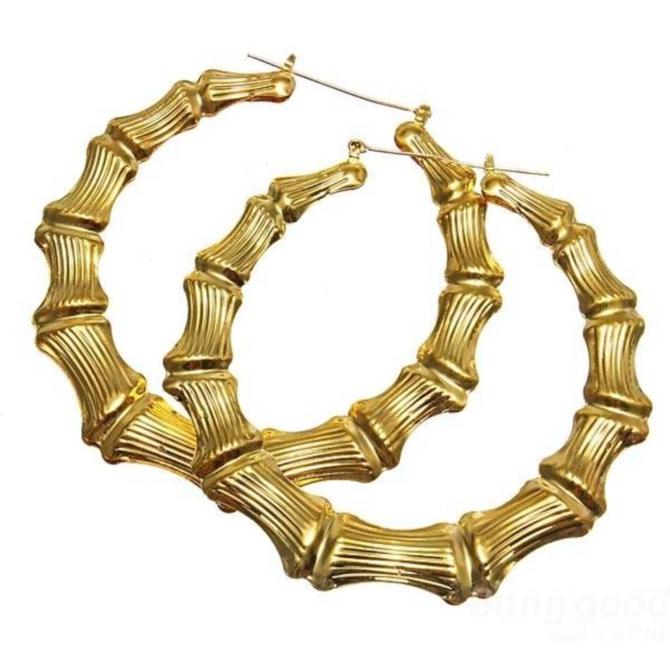 Punk Large Hoop Heart Shaped Bamboo Earrings Gold Plated Jewelry Us$