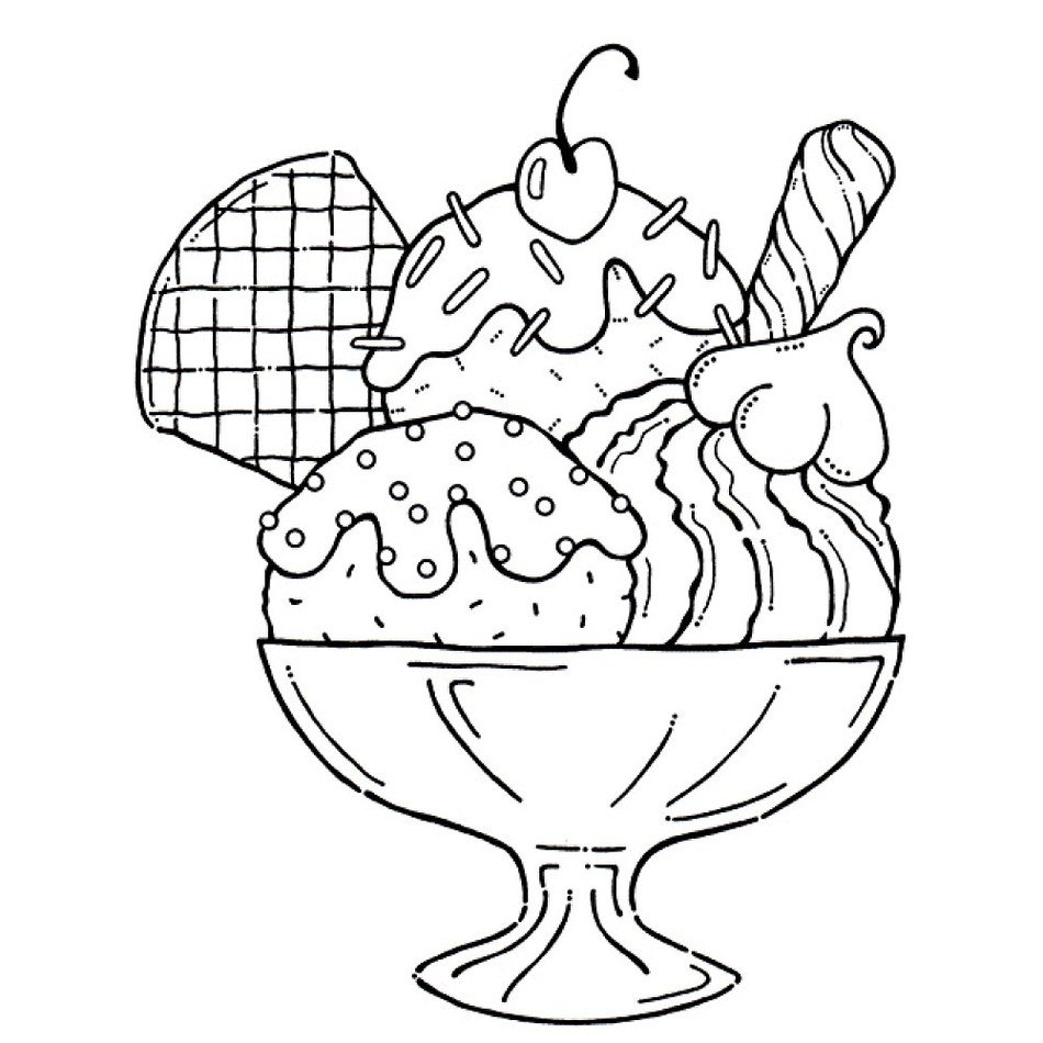 drawn ice cream with waffles in the bowl