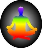 multi-colored image of a yoga in a black circle