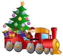 drawn christmas steam train with Santa Claus